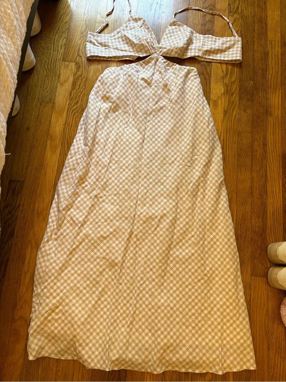Abercrombie & Fitch Cream Check Cutout Maxi Dress